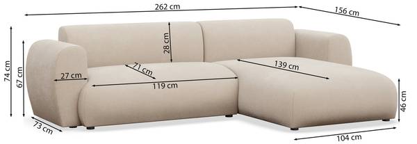 Hoekbank EMIA lichtgrijs - hoek vooraanzicht rechts - ottomane vooraanzicht rechts