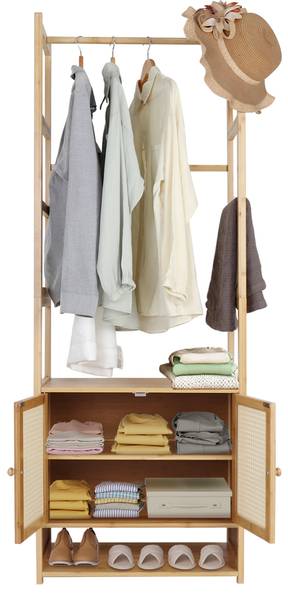 Kleiderständer Kleiderschrank Holz Beige - Bambus - Holzwerkstoff - 31 x 168 x 53 cm