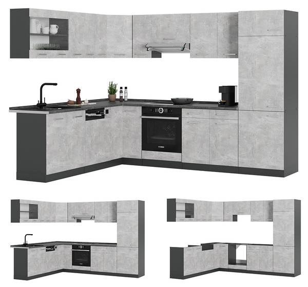 Cuisine en angle R-Line 53888 lot de 12 Gris - Chrome - 287 x 82 x 60 cm