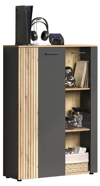 Vitrinenschrank Esteban Grau - Holz teilmassiv - 90 x 132 x 34 cm