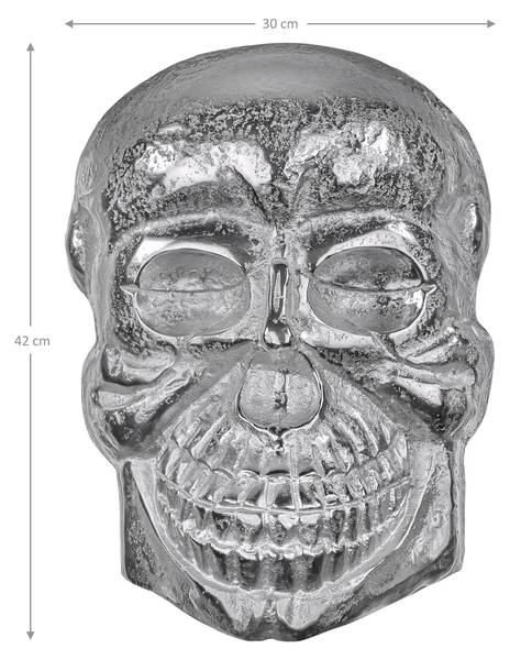 Deko Skull Wandskulptur Silber 42x30cm Silber - Samt - 3 x 42 x 30 cm