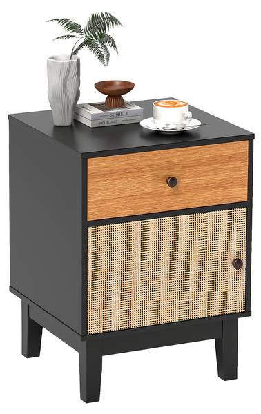 Nachtkastje TG32987 zwart - plaatmateriaal op houtbasis - 39 x 55 x 40 cm