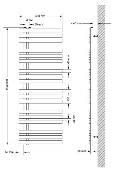 Badheizkörper MITO Schwarz - Metall - 3 x 140 x 50 cm