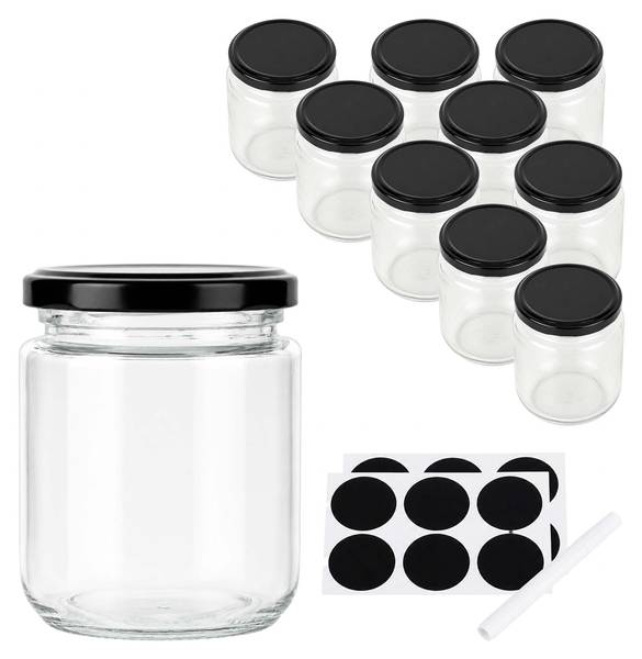 Einmachgläser 10er Set 200 ml Schwarz - Glas - Metall - 8 x 8 x 8 cm