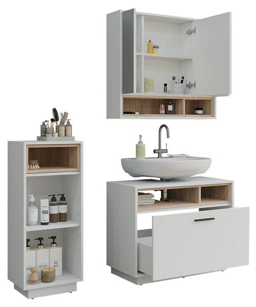 Badmeubelset Beatrice 55780 set van 3 Sonoma eikenhouten look - wit