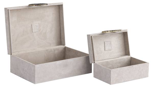 Aufbewahrungsbox HAZAEL 2er-Set Beige - Echtleder - 25 x 13 x 36 cm