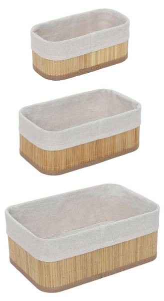 Aufbewahrungskörbe VINNO 3er Set Beige - Bambus - 20 x 10 x 8 cm
