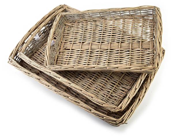 Tablett GUSTAV 3er set Beige - Naturfaser - 50 x 8 x 40 cm