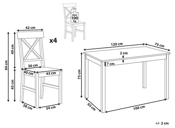 Esstischset BARLEE 5-tlg Weiß - Massivholz - 75 x 120 cm