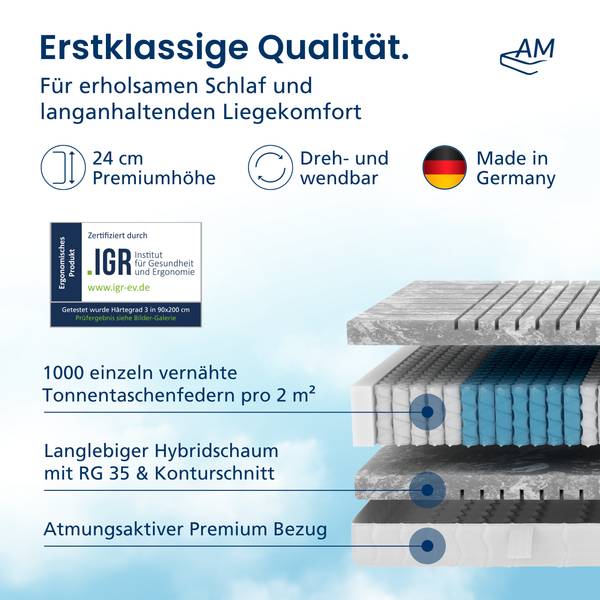 Taschenfederkernmatratze 3D DELUXE Breite: 100 cm - H3