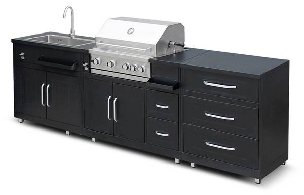 Außenküche Memphis 3er-Set Schwarz - Metall - 66 x 96 x 284 cm