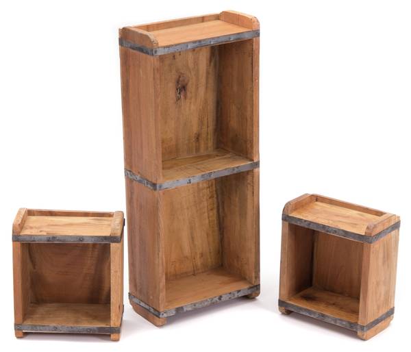 Kisten-Set Bricks III 3-teilig Braun - Massivholz - 65 x 14 x 30 cm