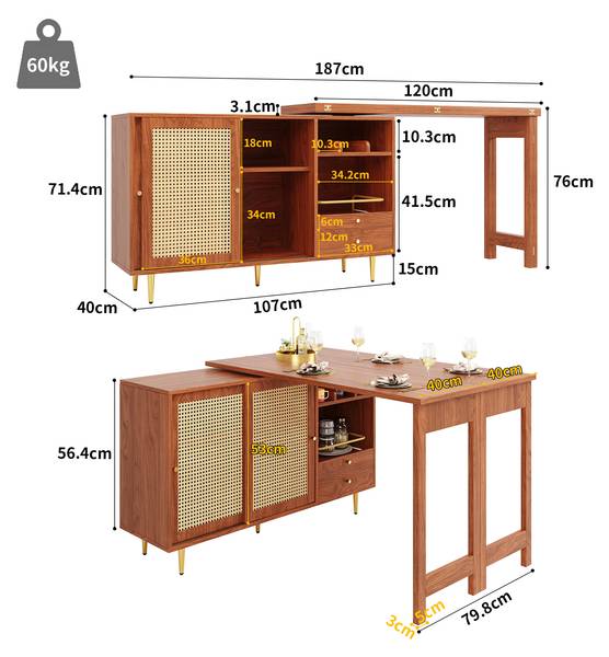 Esstisch lelantos Ⅰ Braun - Holzwerkstoff - 80 x 76 x 187 cm