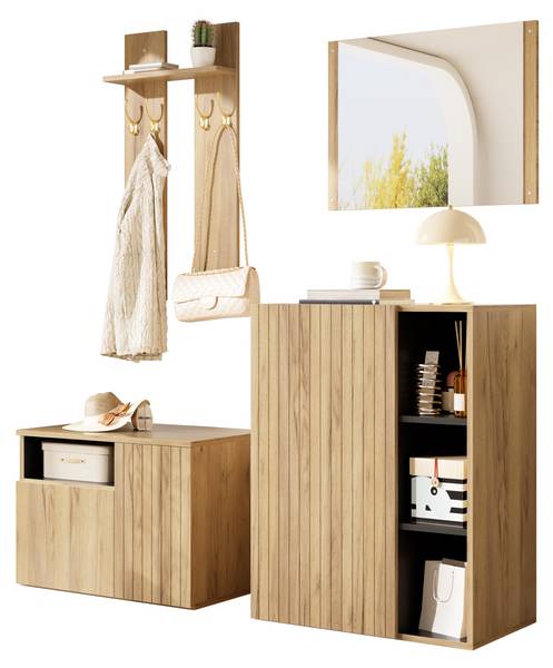 Garderobenset MUHENA415(4er Set) Braun - Holzwerkstoff