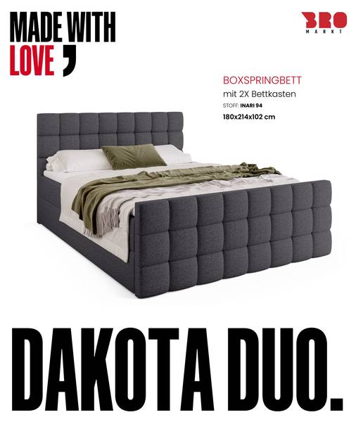 Boxspringbett DAKOTA DUO Dunkelgrau - Liegefläche Breite: 180 cm
