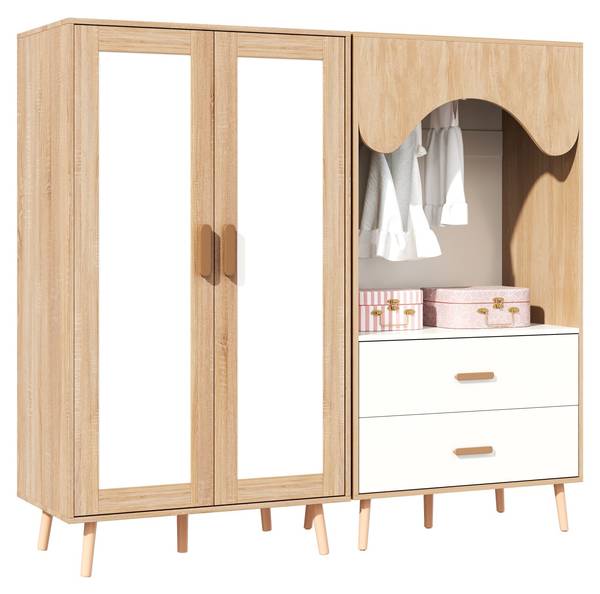 Kinderkleiderschrank LucyNaturWoody Braun - Holzwerkstoff - 160 x 142 x 46 cm