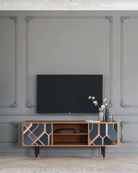 TV-Lowboard T2 Walnuss Blau - Holzwerkstoff - 170 x 69 x 48 cm