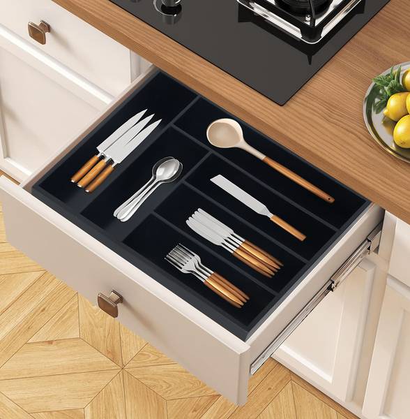 Besteckkasten Bambus Schwarz - Bambus - Holzwerkstoff - 36 x 5 x 26 cm