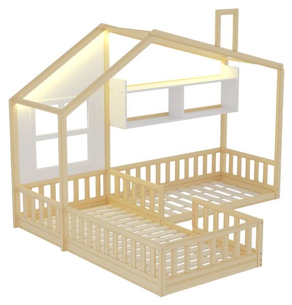 Kinderbett HomeyGLOW Ⅰ Braun - Holzwerkstoff - 205 x 174 x 242 cm