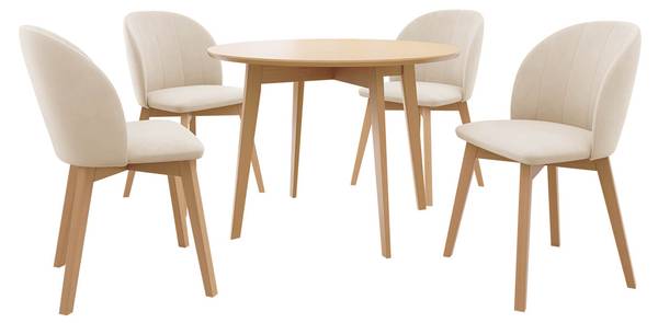 Essgruppe Skandi 100, 5-teilig Creme - Eiche - Eiche Hell - Durchmesser: 100 cm