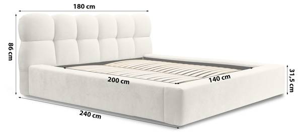 Gestoffeerd bed Paulon crèmewit - Breedte: 180 cm