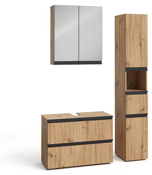 Badmöbel-Set Torren 59599 3er Set Braun - Holzwerkstoff - 80 x 58 x 35 cm