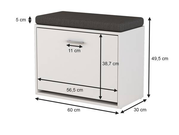 Banc pour chaussures Georg 40396 Blanc - Bois manufacturé - 60 x 50 x 30 cm