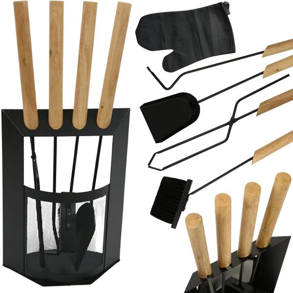 Kaminbesteck THEO (6-teilig) Schwarz - Metall - 29 x 61 x 20 cm