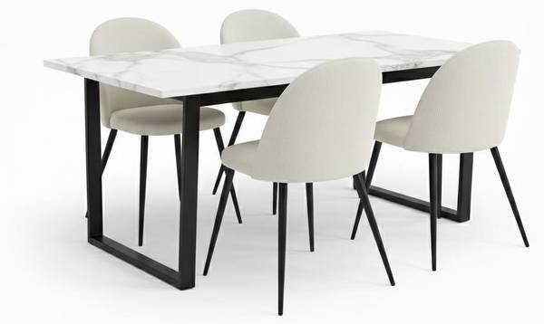 Essgruppe Tilst (5-teilig) Weiß - Webstoff - Eiche - 160 x 74 x 90 cm