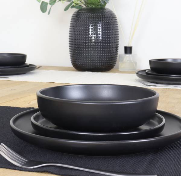 Tiefe Teller Suppenteller 6er Set 19cm Schwarz - Keramik - 19 x 6 x 19 cm