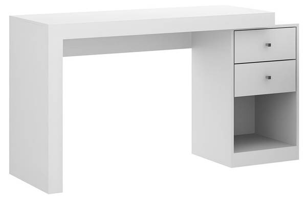 Bureau EVAN Blanc - En partie en bois massif - 46 x 75 x 140 cm