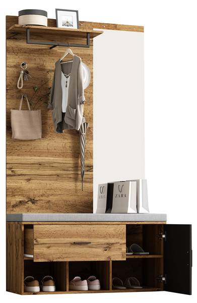 Garderoben-Set Cronus Ⅰ Braun - Eisen - Spiegelglas - 39 x 190 cm