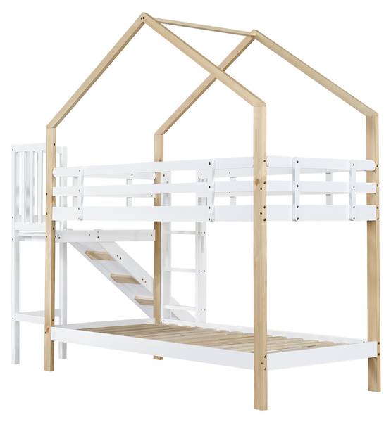 Etagenbett Jupitur Ⅱ Weiß - Kiefer - Stahl - 183 x 223 x 245 cm