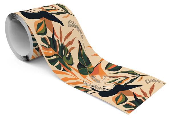 Behangrand PLANTEN Monsterabladeren beige - zwart - groen - oranje - vlies - 10 x 300 x 300 cm