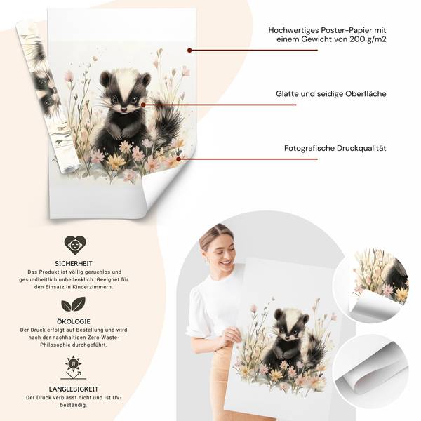 Poster Waldtiere mit Blumen 3er Set 21 x 30 x 30 cm
