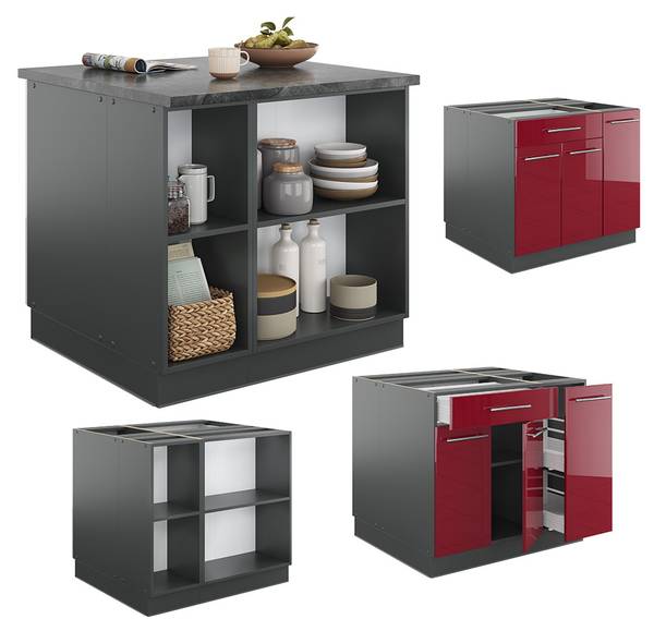 Îlot de cuisine Fame-Line 38713 Anthracite - Bordeaux brillant