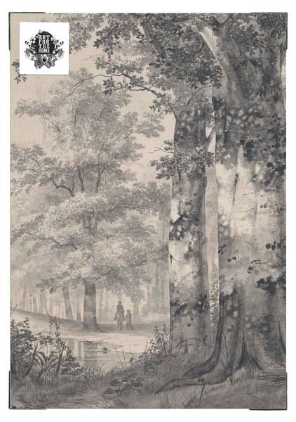 Leinwandbild Waldspaziergang Grau - Baumwollstoff - 50 x 70 x 1 cm