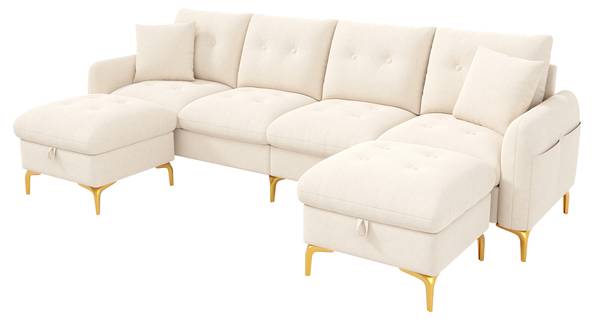 Ecksofa XUENI664 Ⅳ Beige - Chenille - 137 x 85 x 263 cm