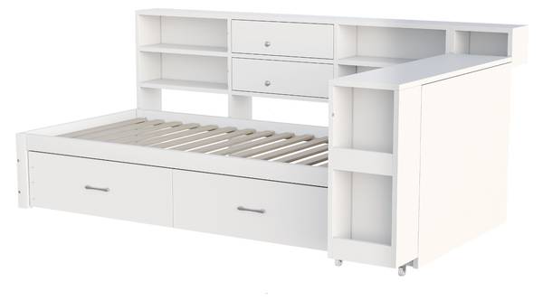 Kinderbed Hebe Ⅱ wit - plaatmateriaal op houtbasis - massief hout - 130 x 100 x 232 cm