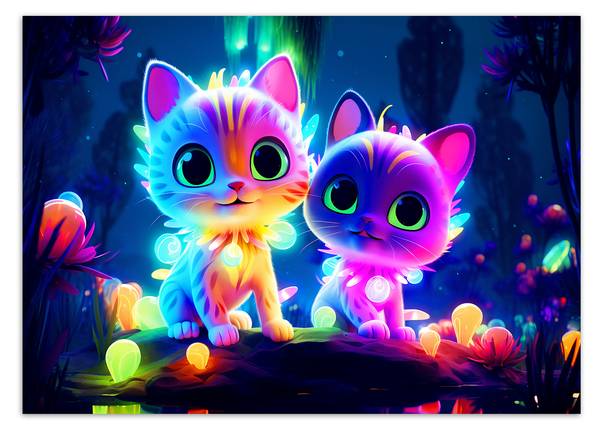 Wandbild katzen neon 100 x 70 cm