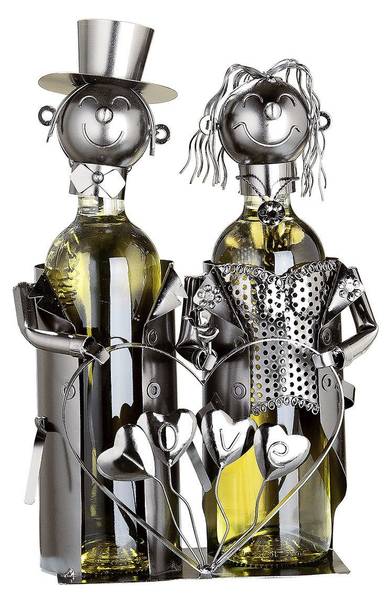 Flaschenhalter Hochzeitspärchen Silber - Metall - 23 x 25 x 12 cm