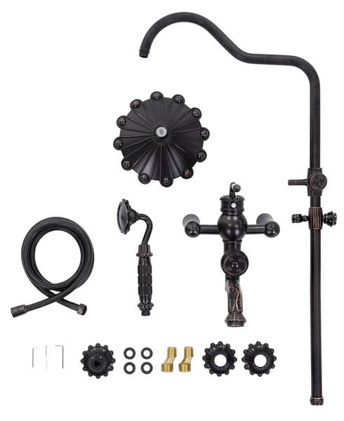 Douchesysteem Flower zwart - messing - 23 x 135 x 53 cm