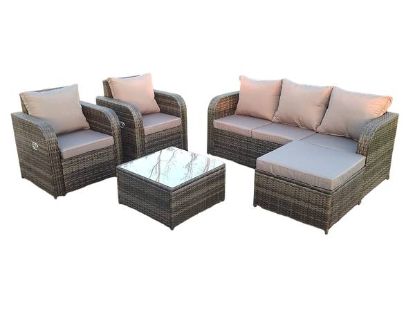 6 Sitzer Polyrattan Outdoor Gartenmöbel Grau - Webstoff - Polyresin - 67 x 79 x 177 cm