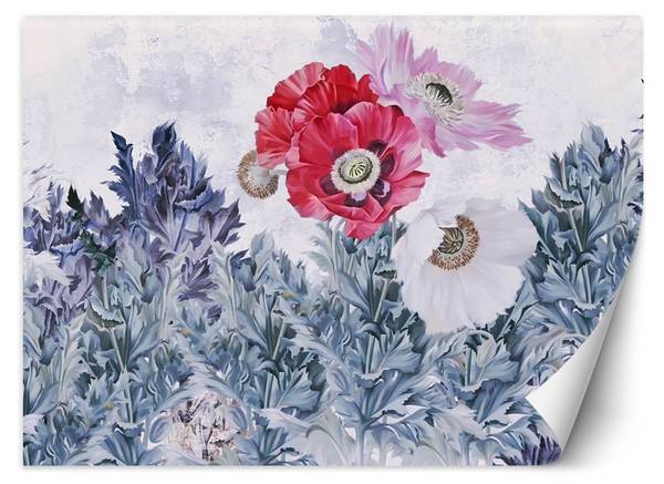 Fototapete Mohnblumen im Garten Pastell 150 x 105 cm