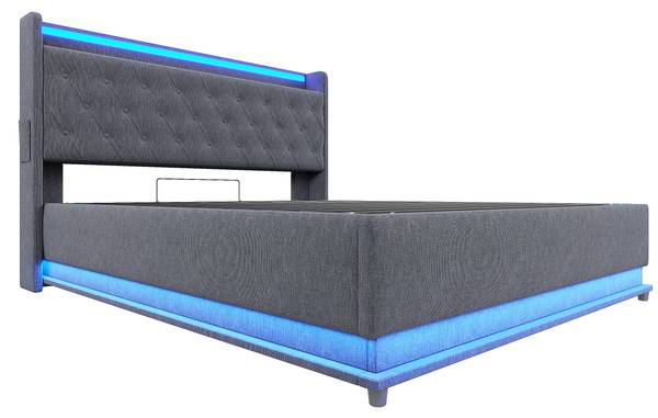 LED Polsterbett Oneiros Ⅰ Grau - Breite: 146 cm