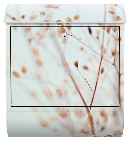 Briefkasten Knospen Wildblumenzweig I Beige - Stahl - 39 x 46 x 13 cm