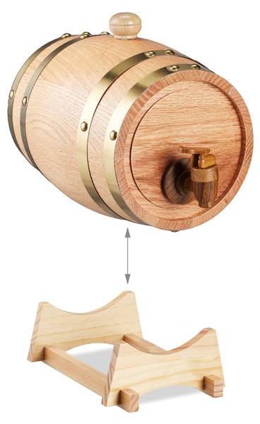 Schnapsfass aus Eichenholz Braun - Gold - Aluminium - 16 x 23 x 24 cm