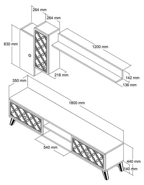 Meuble TV Nunzia Marron - Bois manufacturé - 180 x 44 x 35 cm