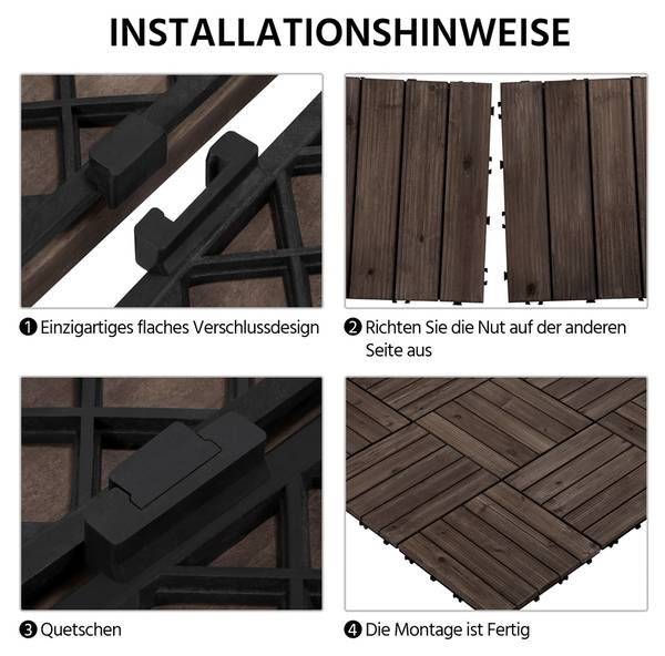Klickfliesenset ARE46 27er Set Schwarz - Massivholz - 31 x 3 x 31 cm