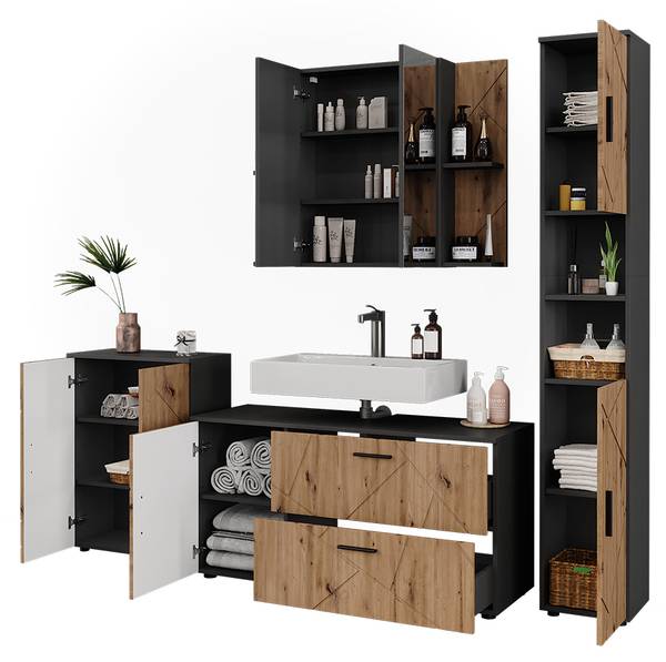 Ensemble salle de bains Irma 56353 4 pcs Marron - Gris - Bois manufacturé - 120 x 61 x 41 cm